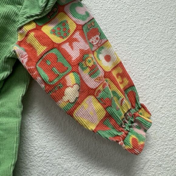 Sears Girl 6 Months Green 70s Corduroy Jumper Overalls Vintage Butterfly Clown - Picture 7 of 8